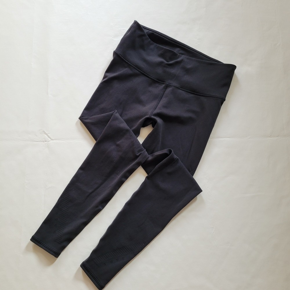 Lululemon Athletica Leggings Black Mesh Detail Jelly Logo Womans Size 8